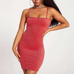 Thin Shoulder Strap Slim Mini Tight Women's Short Dress
