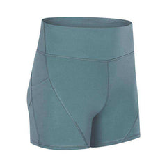 High Waisted Smooth Anti-sweat Plain Athletic Yoga Shorts with Two Side Pocket