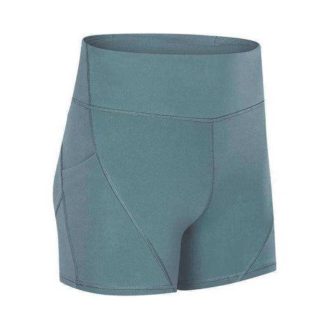 Image of High Waisted Smooth Anti-sweat Plain Athletic Yoga Shorts with Two Side Pocket