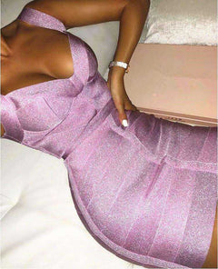 Sexy V Neck Backless Shining Bandage Party Dress