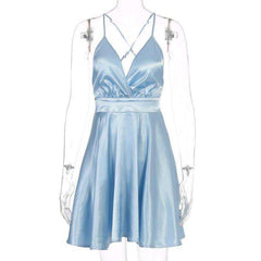 Sleeveless V-neck Sexy Mini Slip Backless Bow Dress