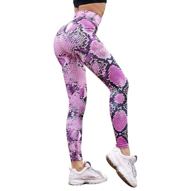 Women High Waisted Snake Print Bum Scrunch Leggings