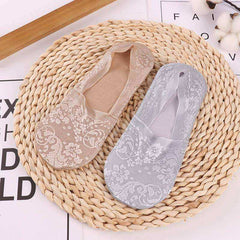 1/2 Pairs Women Girls Lace Flower Short Socks Anti-skid Invisible Ankle Sock Slippers