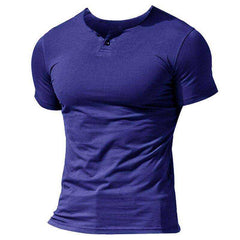 MUSCLE ALIVE Men's Short Sleeve Henleys  T-Shirt Single Button Placket