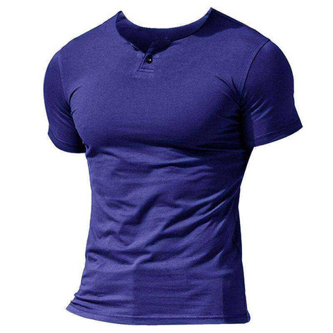 Image of MUSCLE ALIVE Men's Short Sleeve Henleys  T-Shirt Single Button Placket