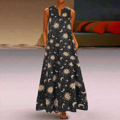 Casual Floral Printed Maxi Long Vintage Sleeveless Women Dress