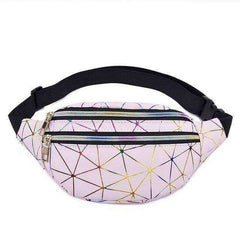 Holographic Waist Belt Bag Women Pink Silver Fanny Geometric Pack