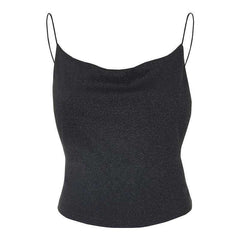 Tops Loose Spaghetti Straps Glitter backless female T-shirt
