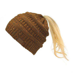 Women Warm Knitted Ponytail Beanies