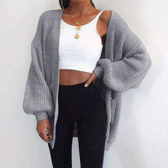Winter Coat Long Sleeve Loose Cardigan Open Stitch