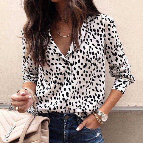 Image of Long Sleeve Lady Button  Blouse Leopard Shirts Top