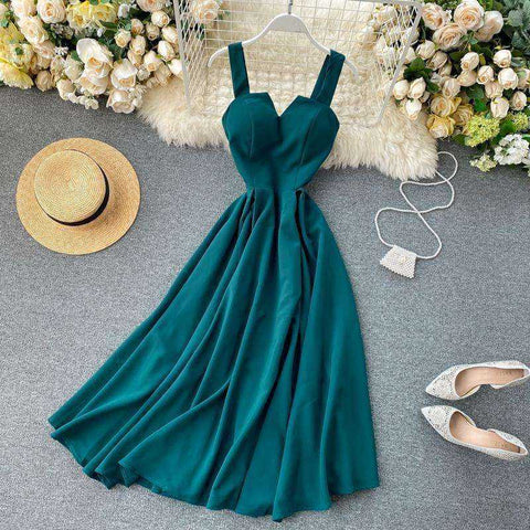 Image of V-neck Vintage Back Bandage Elegant Swing Long Dress