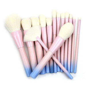 14pcs Pink Green Gradient Makeup Brushes Set
