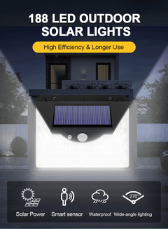 188 LED Solar Light Outdoor 3&4Modes Lamp Waterproof  Motion Sensor