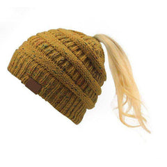Women Warm Knitted Ponytail Beanies