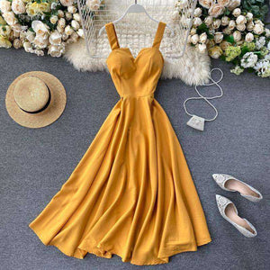 V-neck Vintage Back Bandage Elegant Swing Long Dress