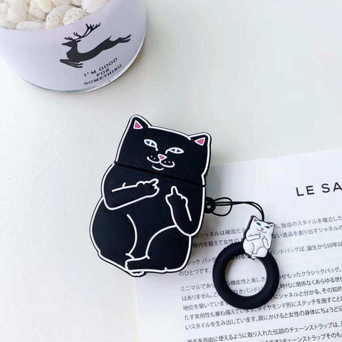 Image of Cartoon Cat Finger Ring 3D Despise AirPods Case