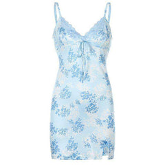 Fashion Spaghetti Strap Lace V Slit Cami Dresses