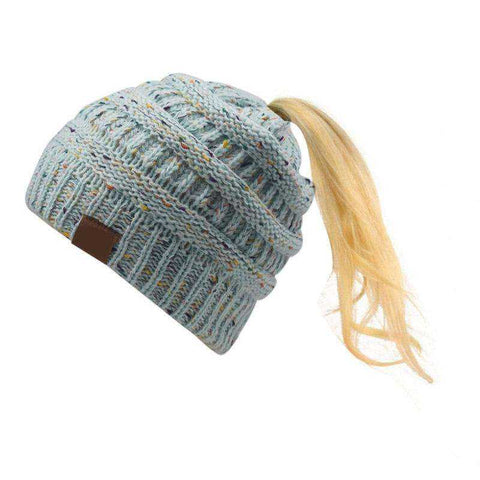 Women Warm Knitted Ponytail Beanies