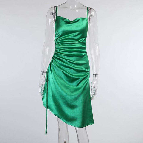 Image of Women's Satin Side Split Square Collar Sleeveless Dress