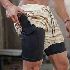 Camo Double-deck Quick Dry Fitness Workout Jogging Running Sport Shorts