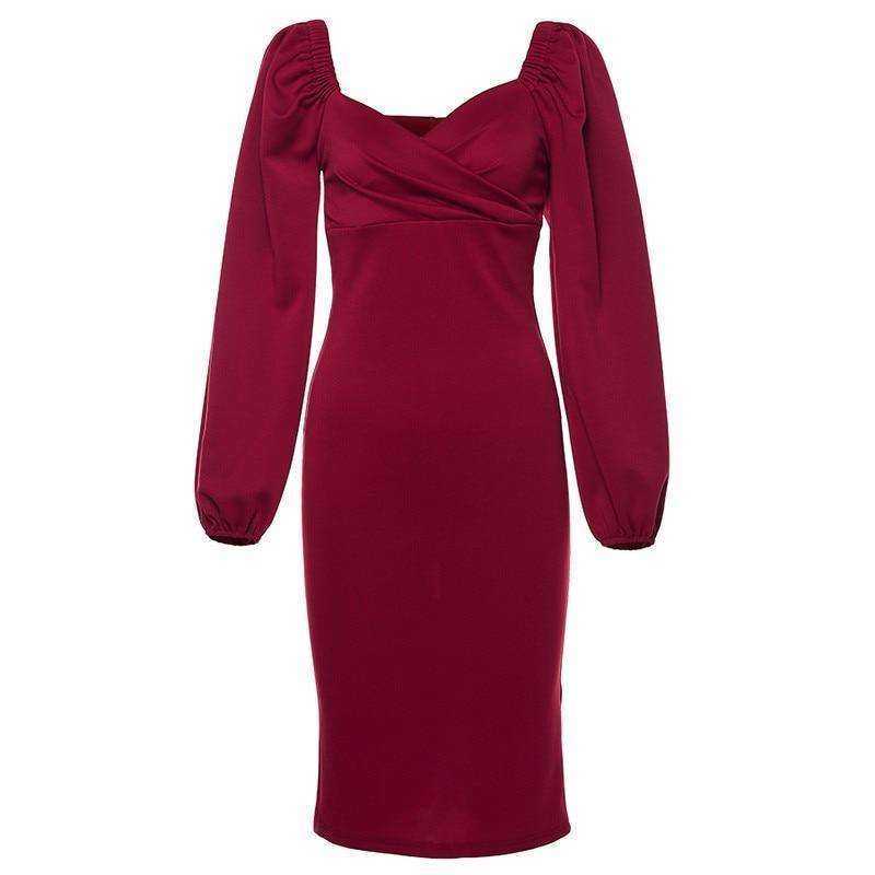 2021 Elegant Women V Neck Off Shoulder Bodycon Dress
