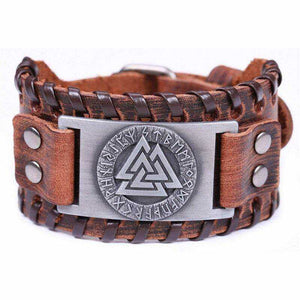 Aesthetic Men Leather Bracelet Metal Engraved Scandinavian Viking Nordic Runes