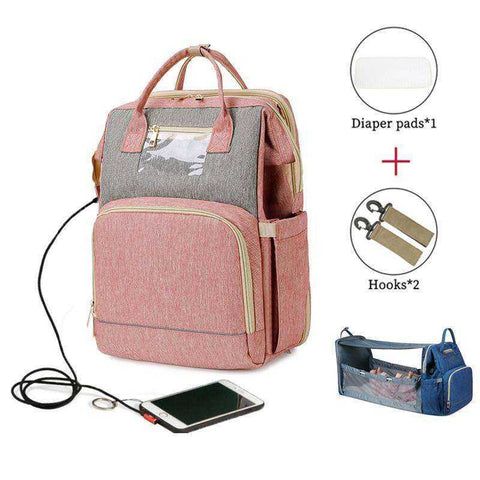 Image of USB Diaper Bags Backpack Foldable Sunscreen Baby Bed Large Capacity