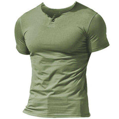 MUSCLE ALIVE Men's Short Sleeve Henleys  T-Shirt Single Button Placket