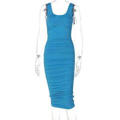 Women Fashion Ruched Sleeveless Skinny Hot Midi Dress