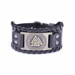 Aesthetic Men Leather Bracelet Metal Engraved Scandinavian Viking Nordic Runes