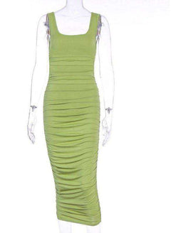 Women Fashion Ruched Sleeveless Skinny Hot Midi Dress