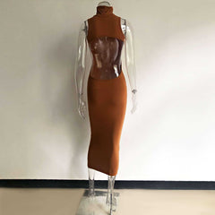 Women's High Turtleneck Backless Maxi Long Dress