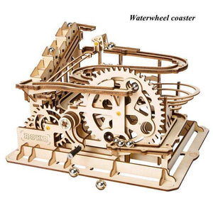 Marble Run DIY Waterwheel Wooden Model Building Block Assembly Toy