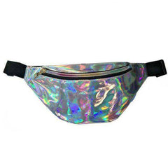 Holographic Waist Belt Bag Women Pink Silver Fanny Geometric Pack