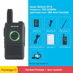Rechargeable Walkie Talkie 4pcs Dual PTT Two-way Radio