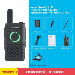 Rechargeable Walkie Talkie 4pcs Dual PTT Two-way Radio