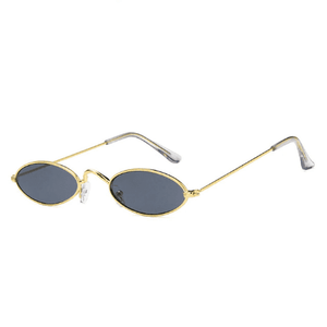 Small Oval Sunglasses Vintage Tiny Metal Frame Flat Lens