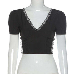 Sexy Bodycon Lace Black Backless Mesh Bandage Women Summer Crop Tops