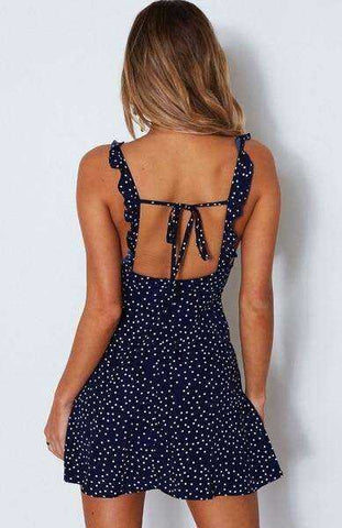 Image of Summer Sexy Spaghetti Strap Dot Print Backless Above Knee Mini Ladies Dress