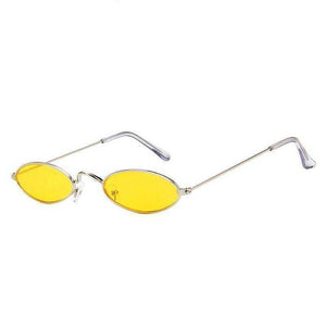 Small Oval Sunglasses Vintage Tiny Metal Frame Flat Lens