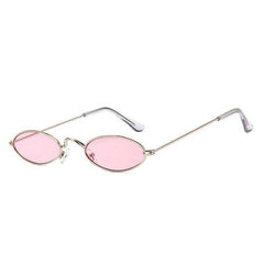 Small Oval Sunglasses Vintage Tiny Metal Frame Flat Lens