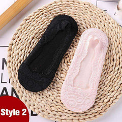 1/2 Pairs Women Girls Lace Flower Short Socks Anti-skid Invisible Ankle Sock Slippers