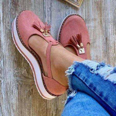 Women Flat Shoes Thick Sole Platform Fringe Spring Tassels