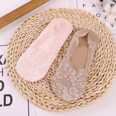 1/2 Pairs Women Girls Lace Flower Short Socks Anti-skid Invisible Ankle Sock Slippers