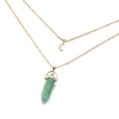 Natural Stone Moon Choker Gold Color Crystal Pendant Necklace