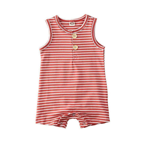 Image of Summer Newborn Infant Baby Boy Girl Sleeveless Striped Romper Clothes