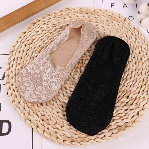 Image of 1/2 Pairs Women Girls Lace Flower Short Socks Anti-skid Invisible Ankle Sock Slippers