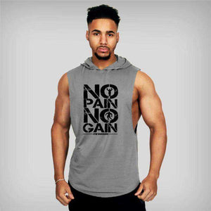 Men's Brand Gyms Clothing Bodybuilding Hooded Cotton Sleeveless Tank Top