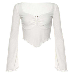 Women New Fashion Sexy See Through Full Sleeve Crop Tops T-Shirts